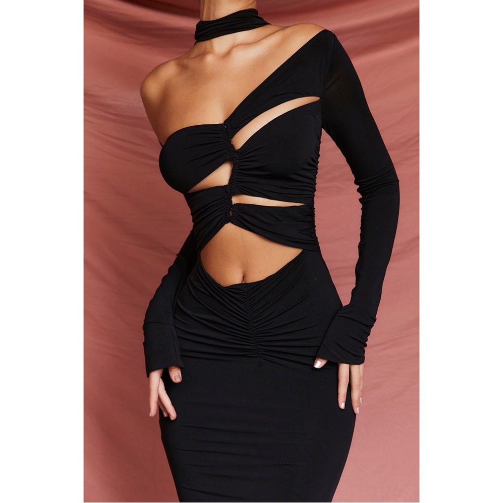 House Of CB Aline Black Jersey Cutout Midi Dress